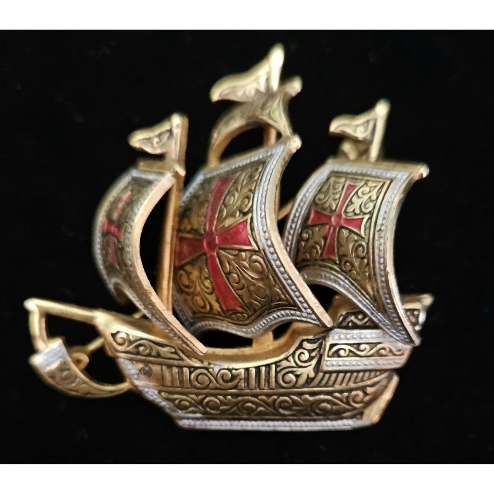 VINTAGE Damascene Spanish Clipper Ship ~ Spain